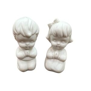 Vintage Made in Japan Praying Boy Girl White Porcelain Bisque Salt & Pepper 3.5"